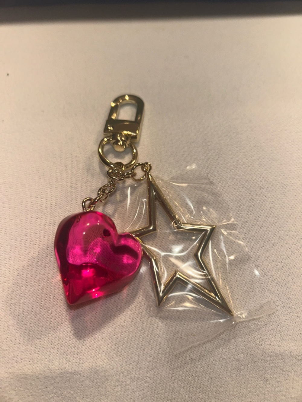 Mugler Gold Keychain with Hot Pink Heart & Gold Star
